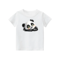 Kid's Short-Sleeve T-Shirt with Cartoon Panda Pattern