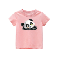 Kid's Short-Sleeve T-Shirt with Cartoon Panda Pattern
